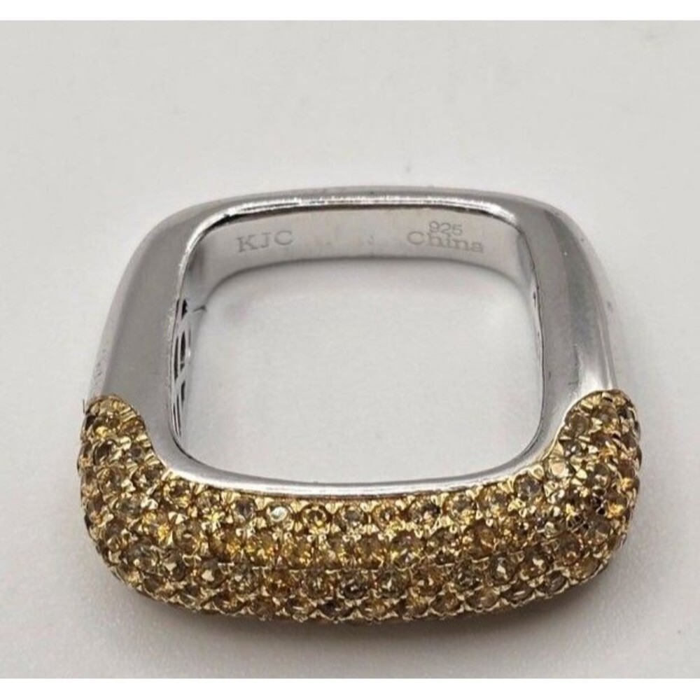 KJC Sterling Silver Citrine Times Square Ring  Size 4.5 *Pinky RING*